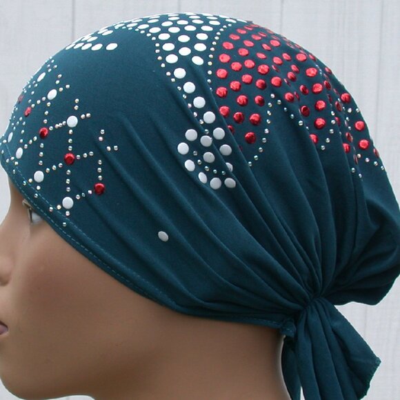 TEAL Pre-Tied Stud Fashion Cap Slip On Bonnet Hijab Undercap #8 - Picture 1 of 4